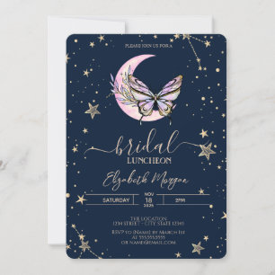 Invitación Mariposa Lunar Celeste Azul Bridal Almuerzo