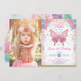Invitación Mariposa mágica morado rosado Fairy Fairy Cumpleañ
