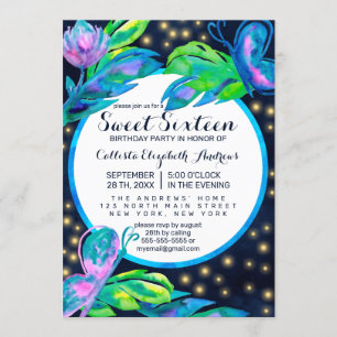 Invitación Mariposa marina Floral hojas color agua dulce 16