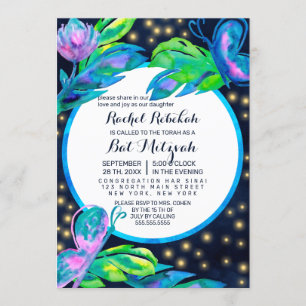 Invitación Mariposa Mariposa Floral Leaf Watercolor Bat Mitzv