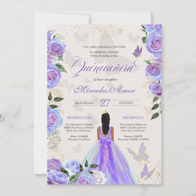Invitación Mariposa Mariposa Quinceanera   (Anverso)