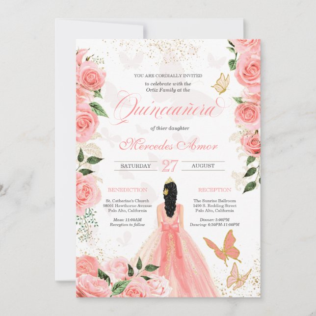 Invitación Mariposa Mariposa Quinceanera Floral (Anverso)