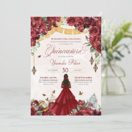 Invitación Mariposa marrón floral roja elegante Quinceanera v