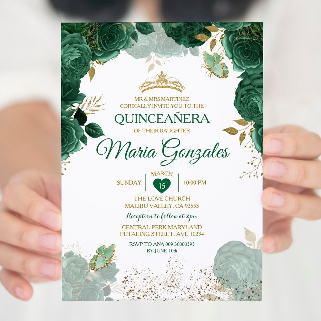 Invitación Mariposa mexicana Quinceañera Emerald Green (Subido por el creador)