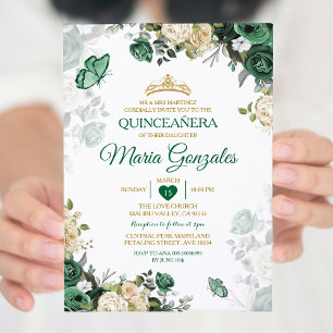 Invitación Mariposa mexicana Quinceañera Emerald Green