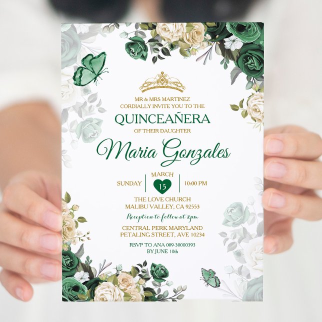 Invitación Mariposa mexicana Quinceañera Emerald Green (Subido por el creador)
