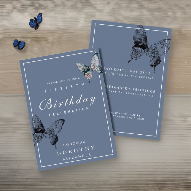 Invitación Mariposa moderna CUALQUIER hito Adulto Cumpleaños (Subido por el creador)