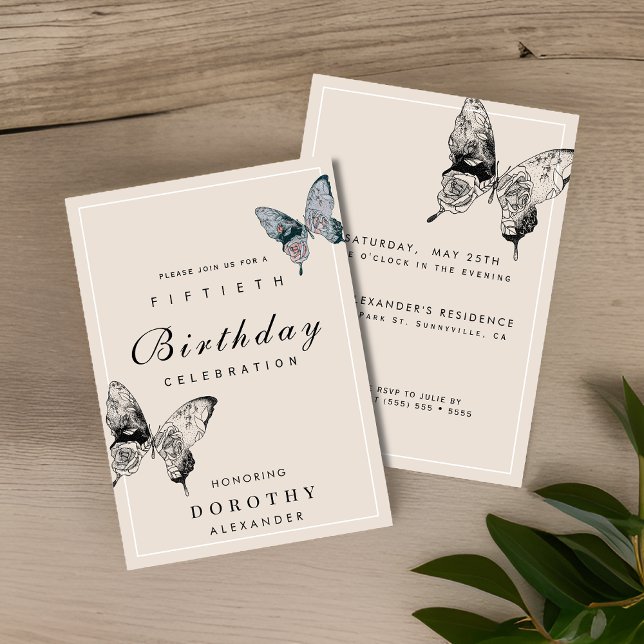 Invitación Mariposa moderna CUALQUIER hito Adulto Cumpleaños (Subido por el creador)