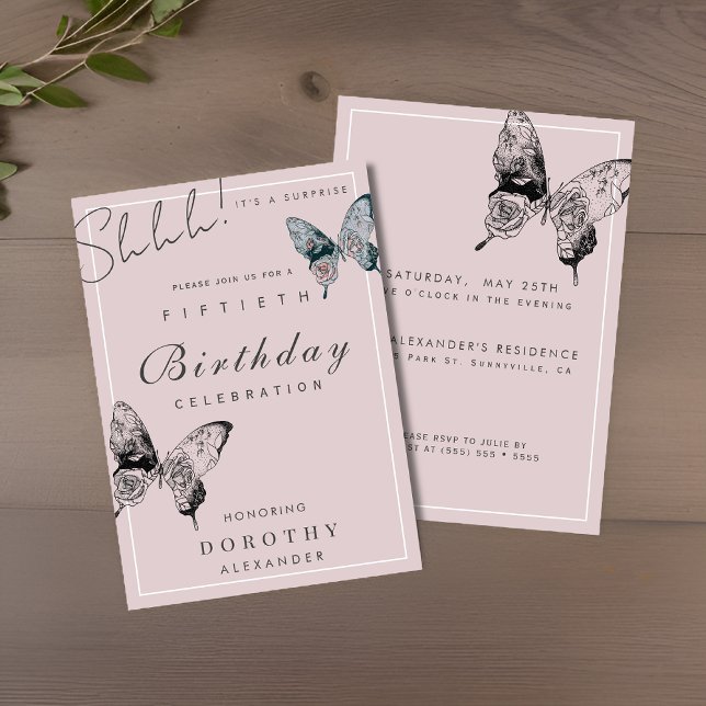 Invitación Mariposa moderna CUALQUIER hito Sorpresa Cumpleaño (Subido por el creador)