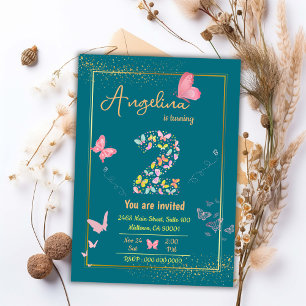 Invitación Mariposa moderna y caprichosa verde azulada en seg