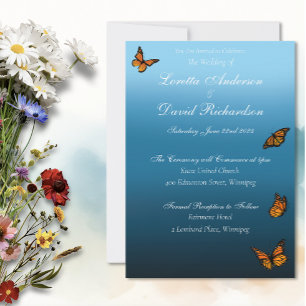 Invitación Mariposa Monarca Romántica con Ombre Azul Elegante