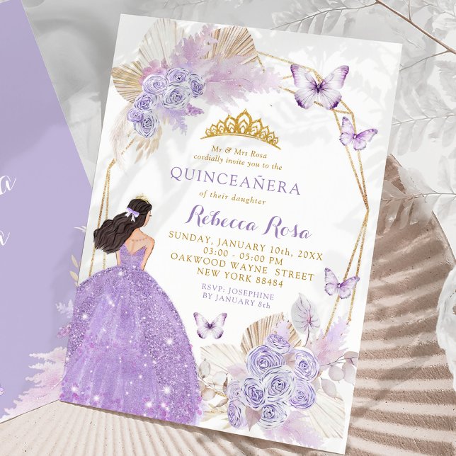 Invitación Mariposa morada Boho Princesa Quinceañera (Subido por el creador)