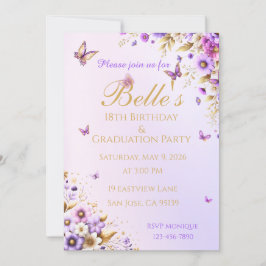 Invitación Mariposa Morada Cumpleaños 18 y Graduación
