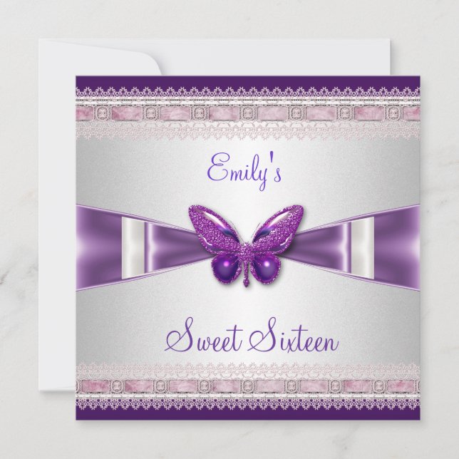 Invitación Mariposa morada dulce 16 (Anverso)