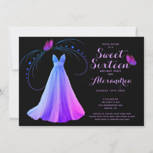 Invitación Mariposa Morada Dulce Dieciséis Aniversario