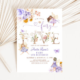 Invitación Mariposa morada Flora mágica floral 5 cumpleaños