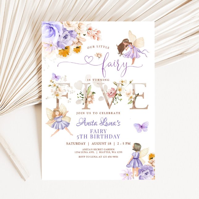 Invitación Mariposa morada Flora mágica floral 5 cumpleaños (Subido por el creador)
