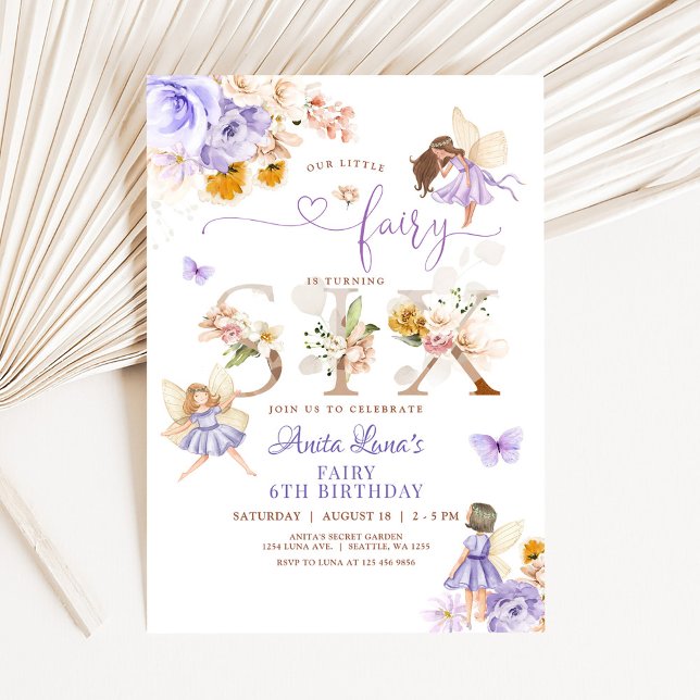 Invitación Mariposa morada Flora mágica Floral 6º cumpleaños (Subido por el creador)