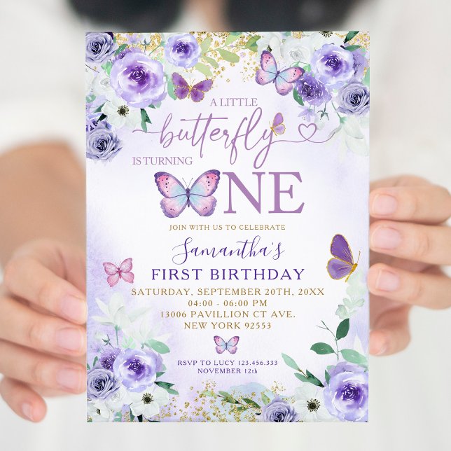 Invitación Mariposa morada floral cumple un cumpleaños (Subido por el creador)