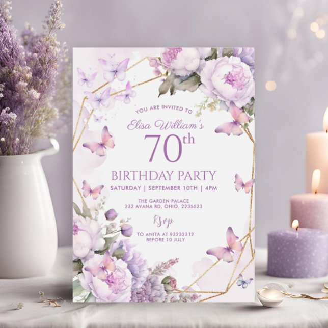 Invitación Mariposa morada Lilac Garden Fiesta 80, cumpleaños (Subido por el creador)