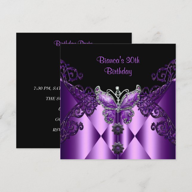 Invitación Mariposa morada Lilac Jewel 30 cumpleaños Fiesta (Anverso / Reverso)