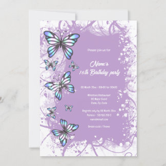 Invitación Mariposa morada madre de perla elegante invierno