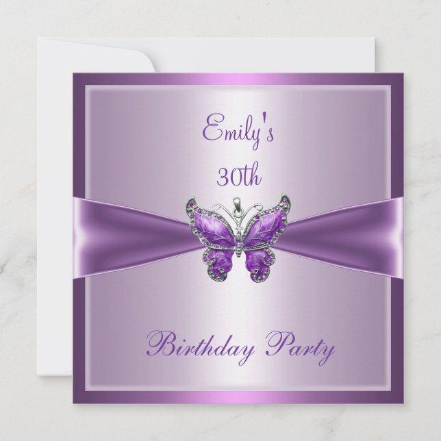 Invitación Mariposa morada malva mariposa Fiesta de cumpleaño (Anverso)