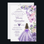 Invitación Mariposa morada Princesa Vestido Floral Quinceañer<br><div class="desc">EDITABLE Mariposa Morada Princesa Vestido Floral Quinceañera Invitación Elegante Princesa Morada Mariposa Plata Corona Mis Quince Invitación Mis Quince 15 Anos,  16 Cumpleaños</div>
