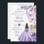 Invitación Mariposa morada Princesa Vestido Floral Quinceañer<br><div class="desc">EDITABLE Mariposa Morada Princesa Vestido Floral Quinceañera Invitación Elegante Princesa Morada Mariposa Plata Corona Mis Quince Invitación Mis Quince 15 Anos,  16 Cumpleaños</div>