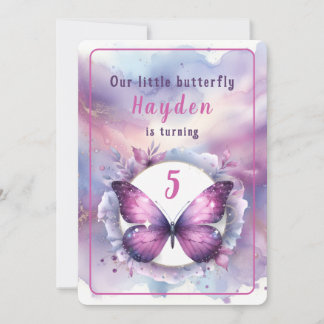 Invitación Mariposa morada Purpurina - Cumpleaños