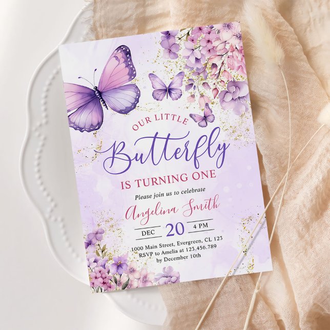 Invitación Mariposa morada y dorada primer cumpleaños (Subido por el creador)