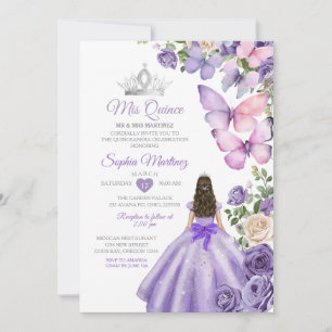 Invitación Mariposa Morado Lilac Quinceanera Cumpleaños Crown
