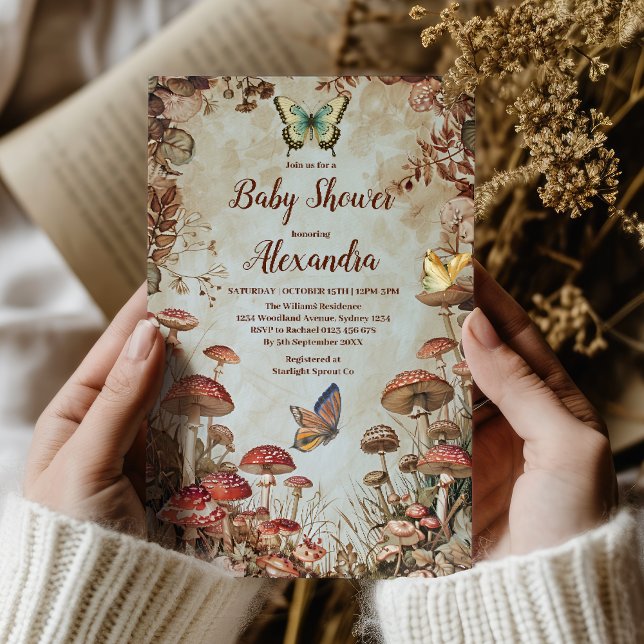 Invitación Mariposa Mushroom Woodland Nature Baby Shower (Subido por el creador)