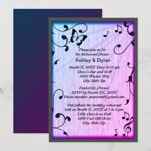Invitación Mariposa musical deja Boda de madera azul y púrpur