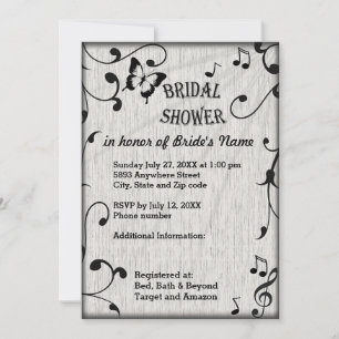 Invitación Mariposa musical deja Boda gris y madera negra