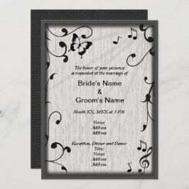 Invitación Mariposa musical deja Boda gris y madera negra