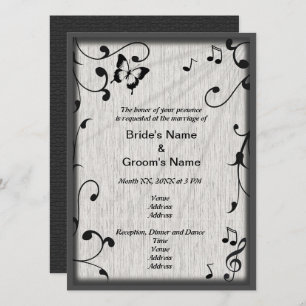 Invitación Mariposa musical deja Boda gris y madera negra