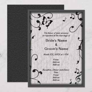 Invitación Mariposa musical deja Boda gris y madera negra