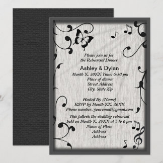 Invitación Mariposa musical deja una cena de ensayo gris negr