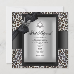 Invitación Mariposa Negra Guepardo Bat Mitzvah