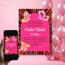 Mariposa Neon Negra Cumpleaños Chica Rosa