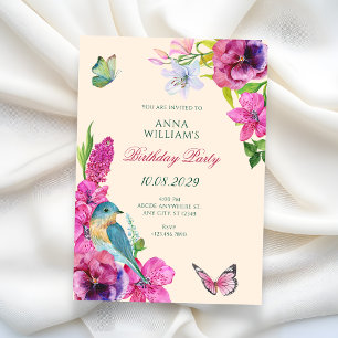 Invitación mariposa pájaro floral