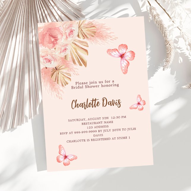 Invitación Mariposa pampas pasto rosa rosa rosa rosa novia du (Subido por el creador)