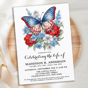 Invitación Mariposa Patriótica Celebración Funeral De La Vida