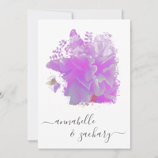 Invitación *~* Mariposa Peony Floral RSVP - QR AR AR3 Boda (Anverso)