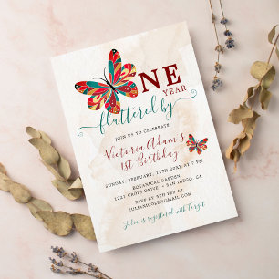 Invitación Mariposa Pequeña Linda Revolotea Foto Primer Cumpl
