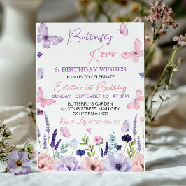 Invitación Mariposa Pink Purple Floral Garden Chica Cumpleaño