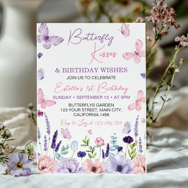 Invitación Mariposa Pink Purple Floral Garden Chica Cumpleaño (Subido por el creador)