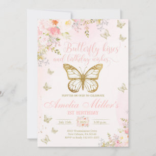 Invitación Mariposa primer cumpleaños, Chicas primer cumpleañ