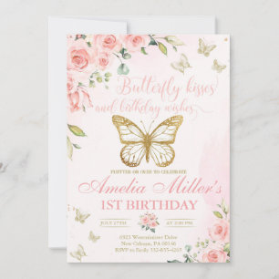 Invitación Mariposa primer cumpleaños, Chicas primer cumpleañ